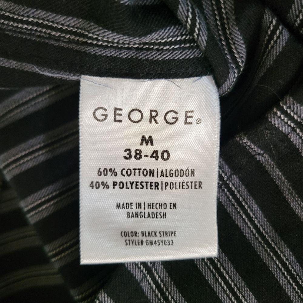 George Men's Black Stripe Long Sleeve Button-Down Dress Shirt - Picture 8 of 11